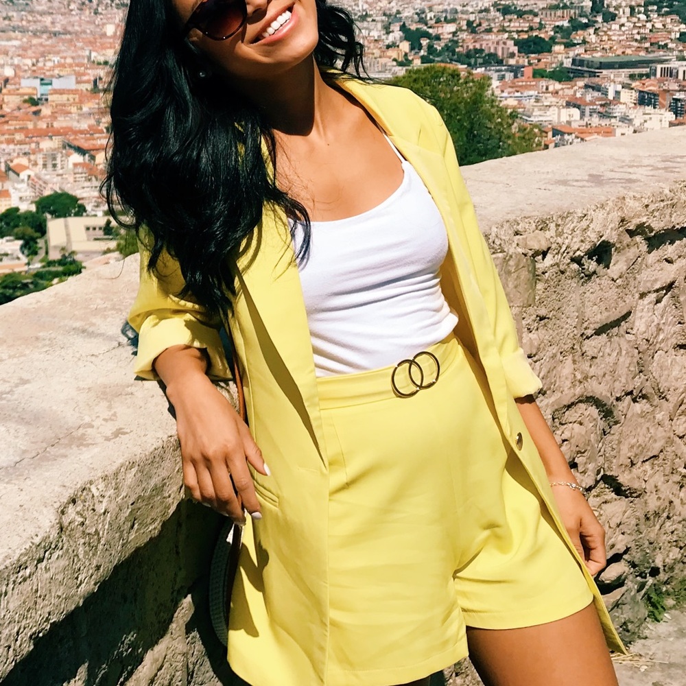 Yellow blazer and short set